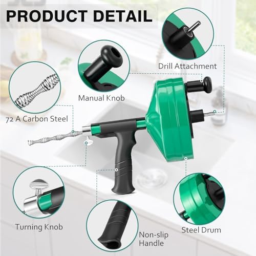 Feeloco 50 FT Heavy-Duty Drain Snake Tool