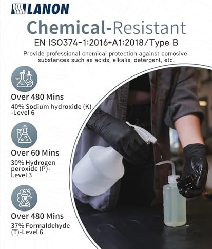 LANON Food Safe Disposable Nitrile Gloves Latex-Free Powder-Free Large Black