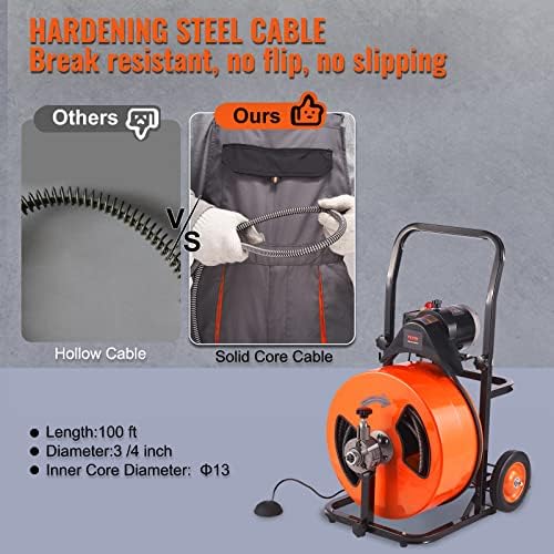 Efficient 100FT 34 Drain Snake for Easy Cleaning