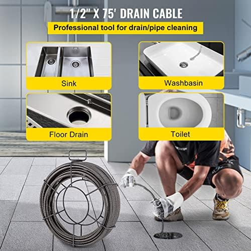 VEVOR 75 Feet 12 Inch Drain Cleaning Cable