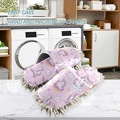 Unicorn Mop House Slippers for Women Men Washable Cozy