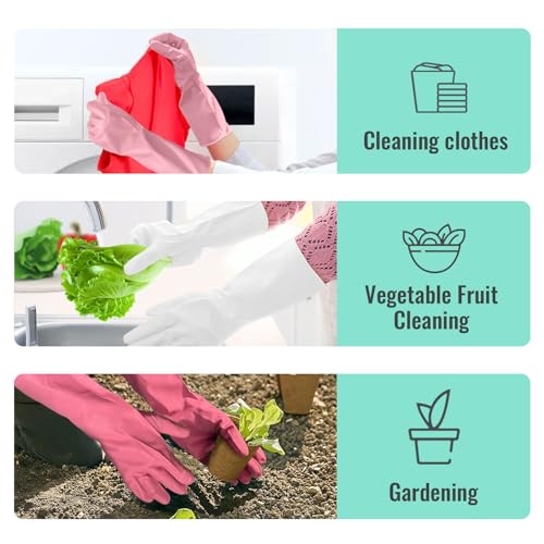 KAQ Reusable Rubber Dishwashing Gloves 4 Pairs Latex Free