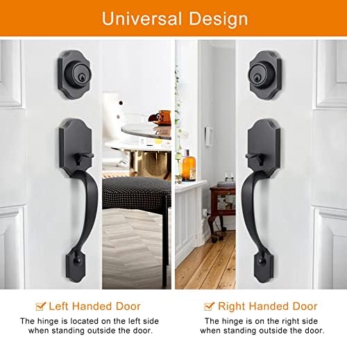 Security Front Door Handle Set with Matte Black Finish