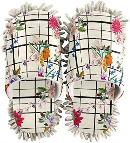 Floral Mop Slippers with Microfibersole for Clean Floors
