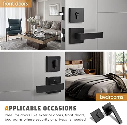 2 Pack Square Heavy Duty Entry Door Handle Set Matte Black