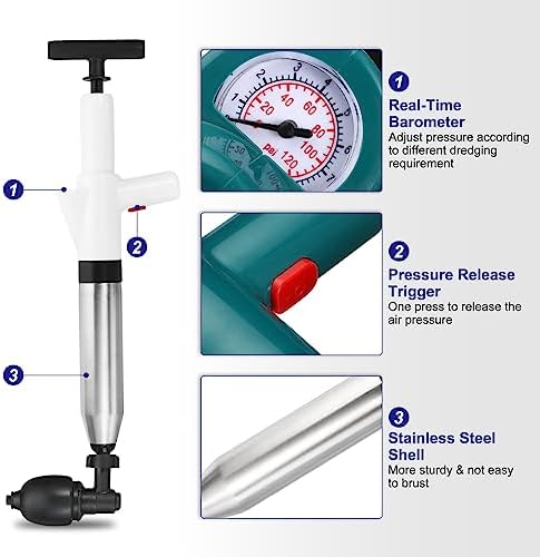 High-Pressure Stainless Steel Toilet Plunger with Real-Time Barometer 4 Heads