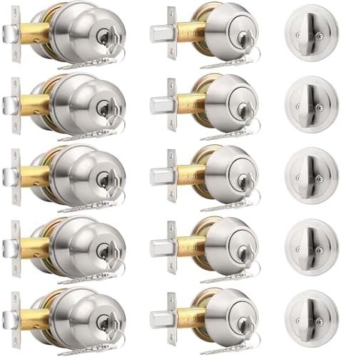 Probrico 5 Pack Brushed Nickel Entry Handle Set