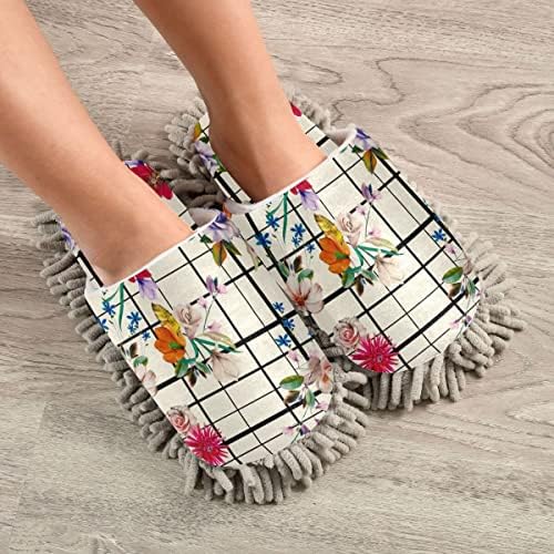 Floral Mop Slippers with Microfibersole for Clean Floors