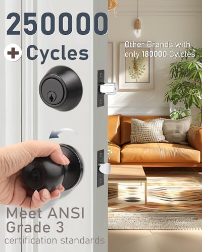 Brotima 3 Pack Matte Black Door Lockset and Deadbolt Set