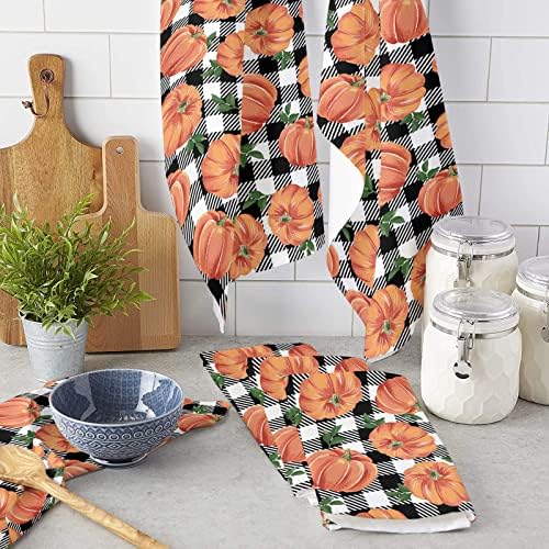ZOE GARDEN - Pumpkin Thanksgiving Dish Towels 2 Piece Set Orange Plaid