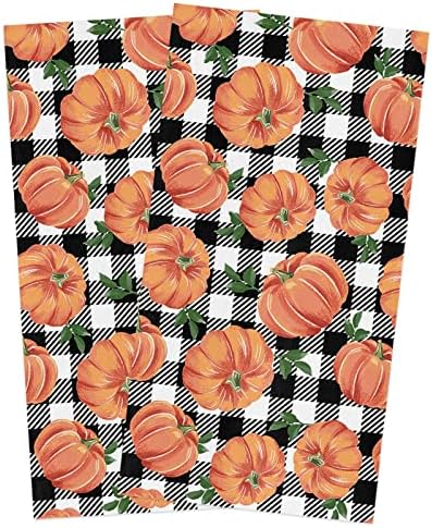 ZOE GARDEN - Pumpkin Thanksgiving Dish Towels 2 Piece Set Orange Plaid