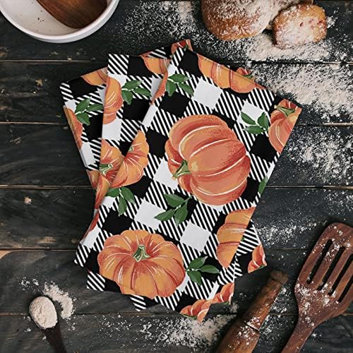 ZOE GARDEN - Pumpkin Thanksgiving Dish Towels 2 Piece Set Orange Plaid