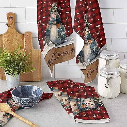 ZOE GARDEN Christmas Kitchen Towels Rustic Snowman Snowflake Design 2-Pack 18x28