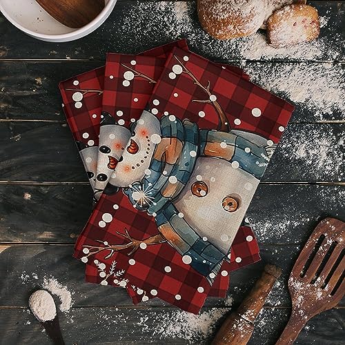ZOE GARDEN Christmas Kitchen Towels Rustic Snowman Snowflake Design 2-Pack 18x28