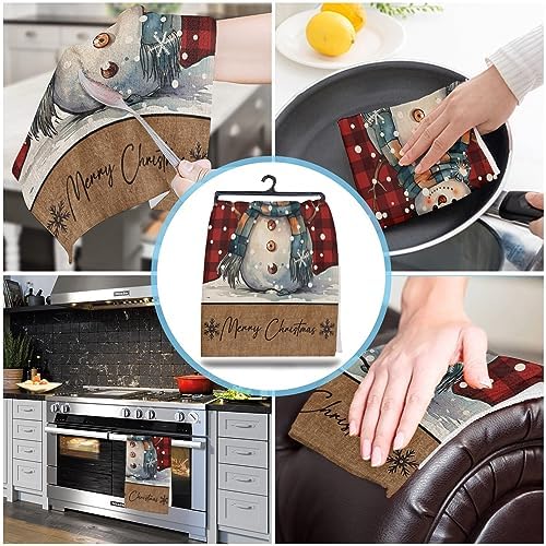 ZOE GARDEN Christmas Kitchen Towels Rustic Snowman Snowflake Design 2-Pack 18x28