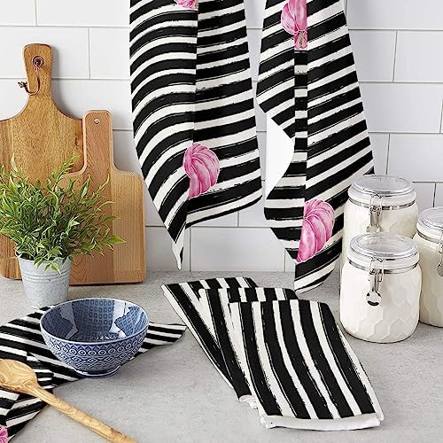 Pumpkin Stripes Kitchen Towels Pink Thanksgiving Fall 4-Piece Set