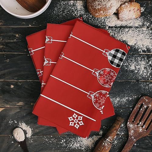 Red Snowman Kitchen Towels Premium 18x28 Checkered Microfiber Dishcloth Set
